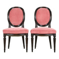 Antique French Louis XVI Style Maple Side Chairs in Pink Velvet - A Pair