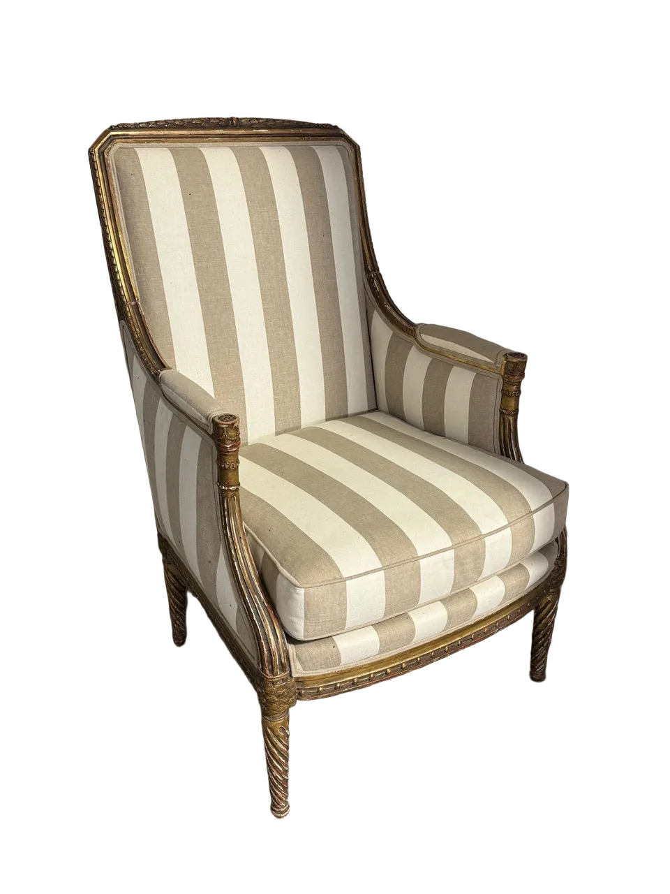 Antique French Louis XVI Style Gilded Bergère Armchair