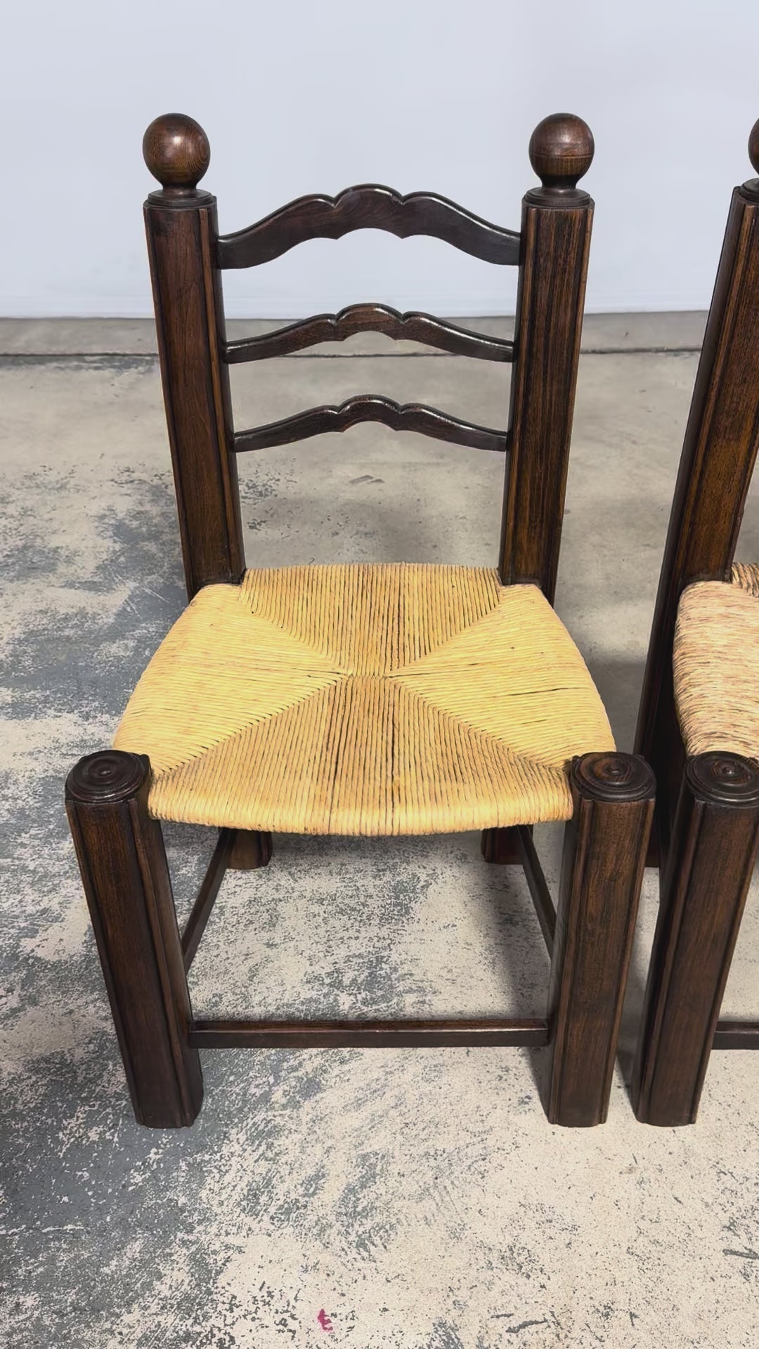 Antique French Provincial Oak Ladder Back Dining Chairs - Set of 4