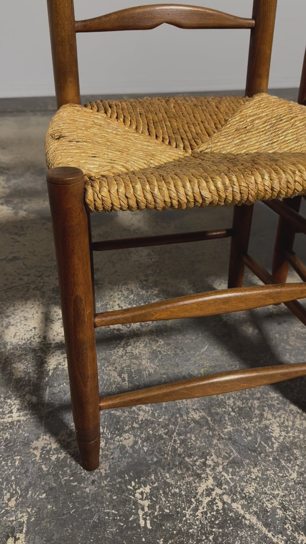 ON HOLD Antique Country French Ladder Back Maple Farmhouse Dining Chairs W/ Rush Seats - Set of 8