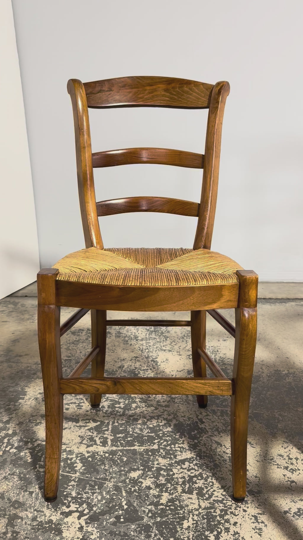 Set of 12 French Louis Philippe Style Walnut Dining Chairs with Rush Seats