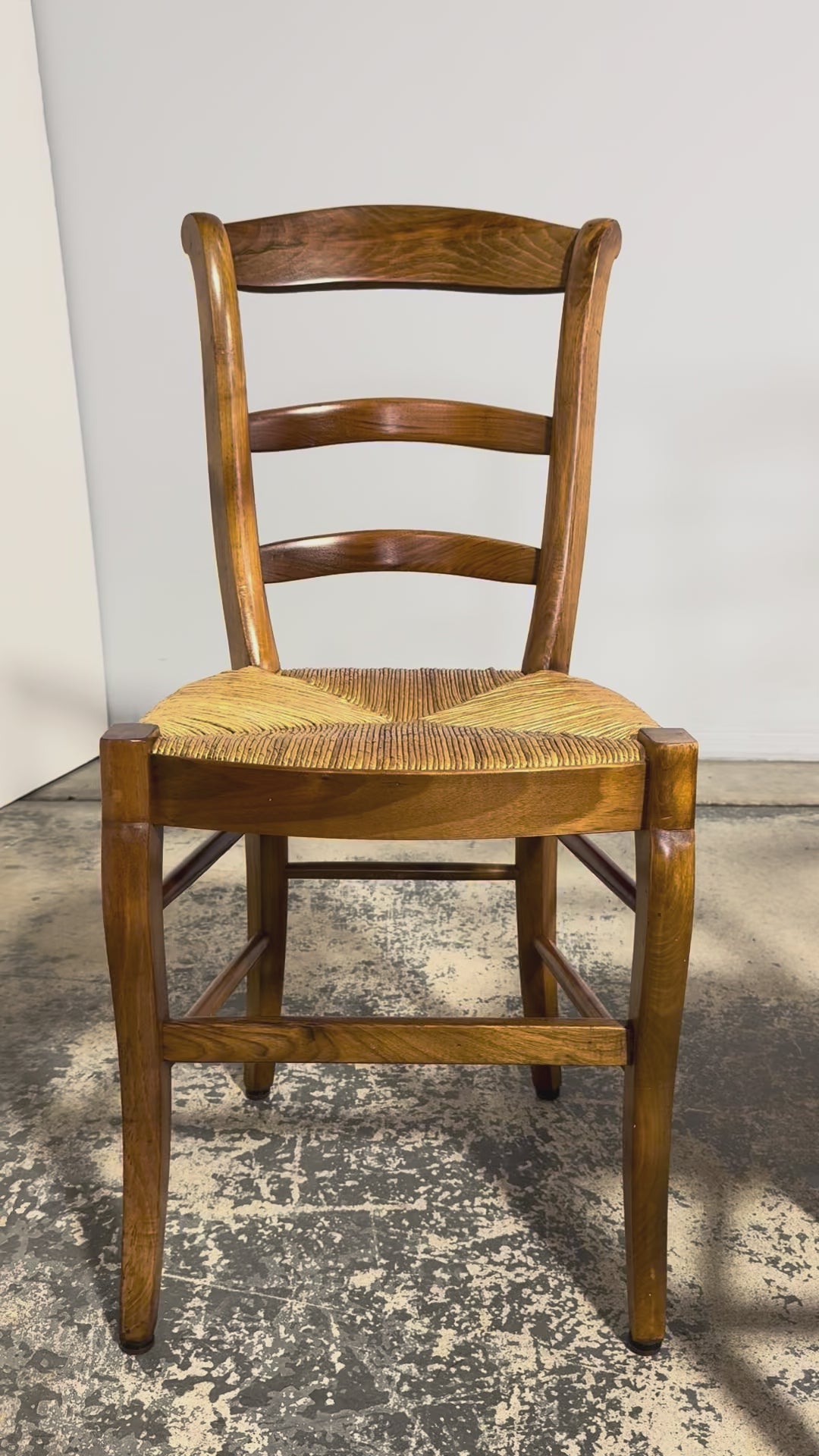 Set of 12 French Louis Philippe Style Walnut Dining Chairs with Rush Seats