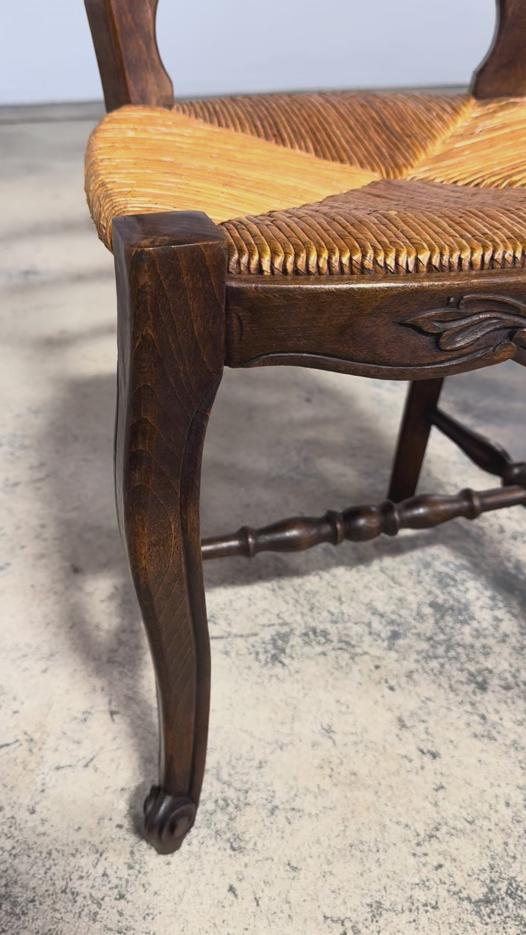 French Louis XV Style Provincial Maple Side Chairs W/ Rush Seats - A Pair