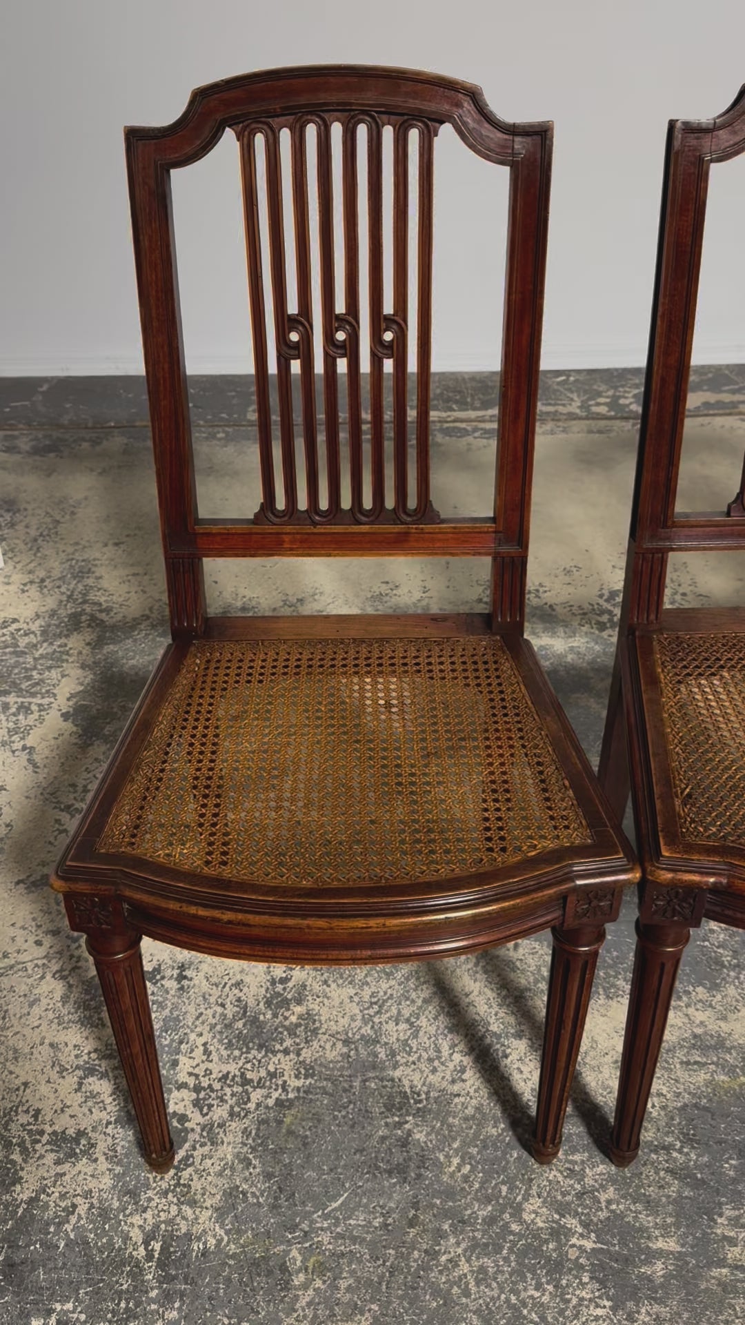 Antique French Louis XVI Style Maple Dining Chairs W/ Cane Seats - Set of 6