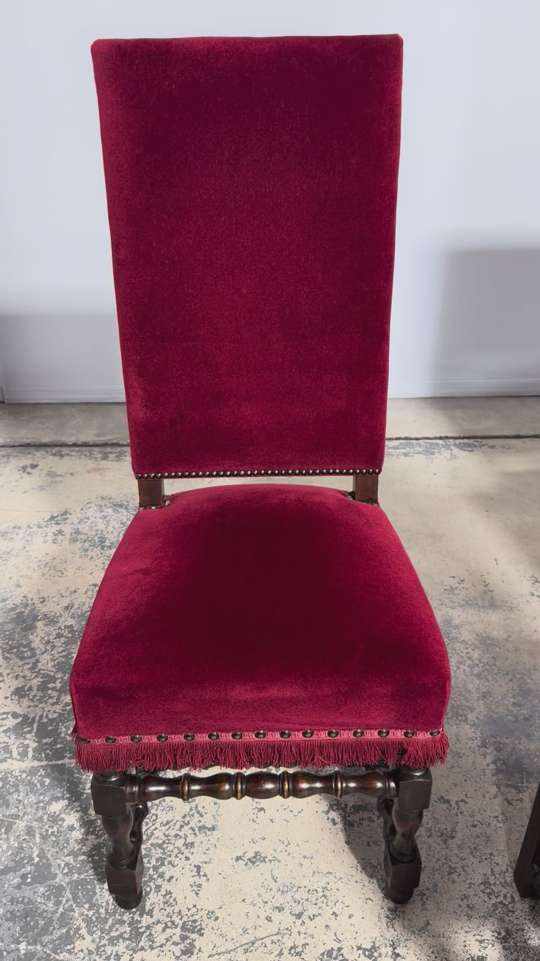 Antique French Louis XIII Style Maple Dining Chairs in Red Velvet - Set of 10