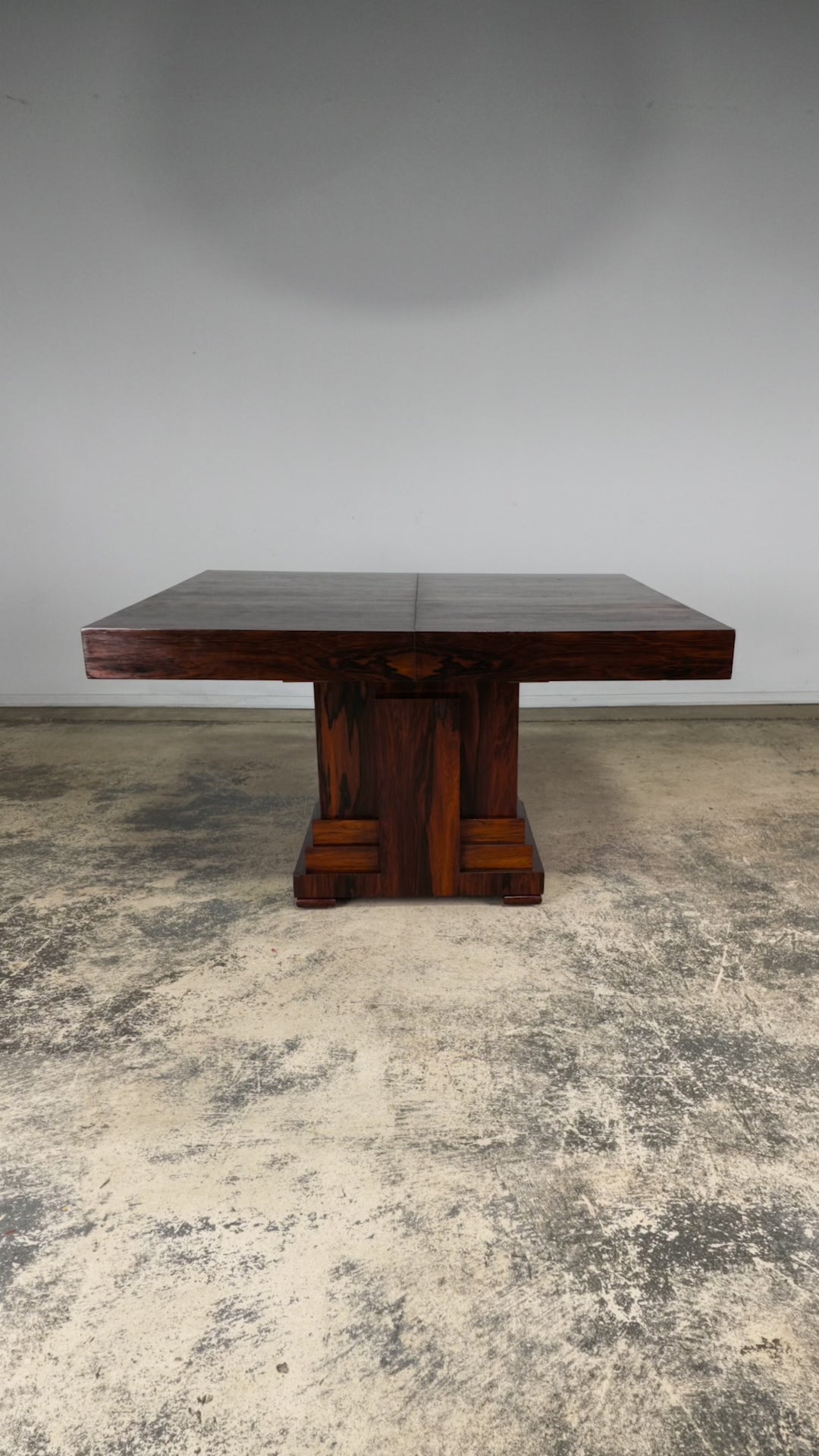1930s French Art Deco Square Rosewood Dining Table with Architectural Pedestal Base