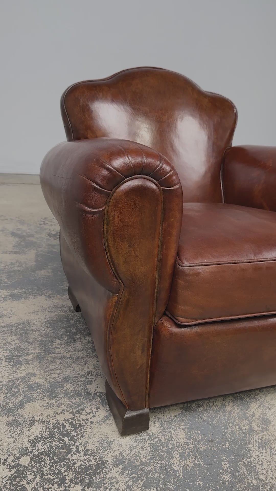 1940s French Art Deco Cognac Leather Club Chairs, Pair