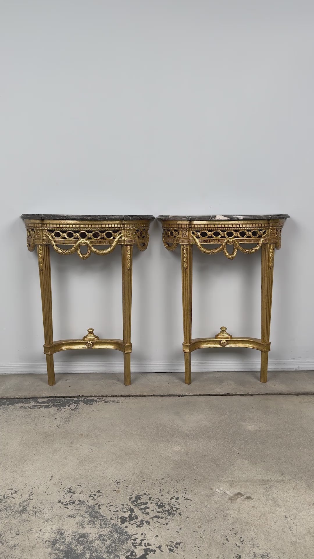 Pair of 18th Century French Louis XVI Giltwood Demilune Console Tables