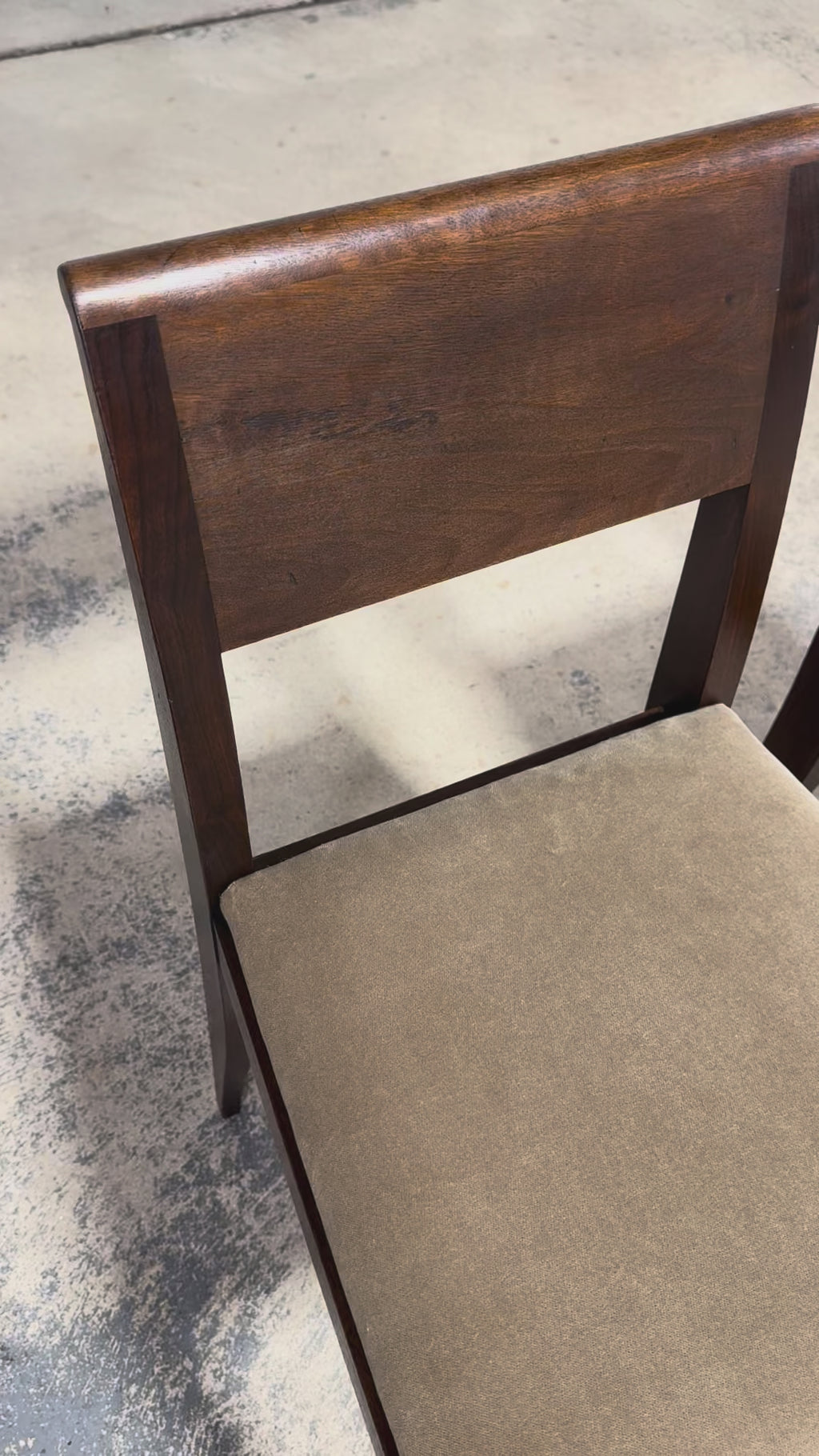 1930s French Art Deco Mahogany Side Chairs W/ Taupe Velvet - A Pair