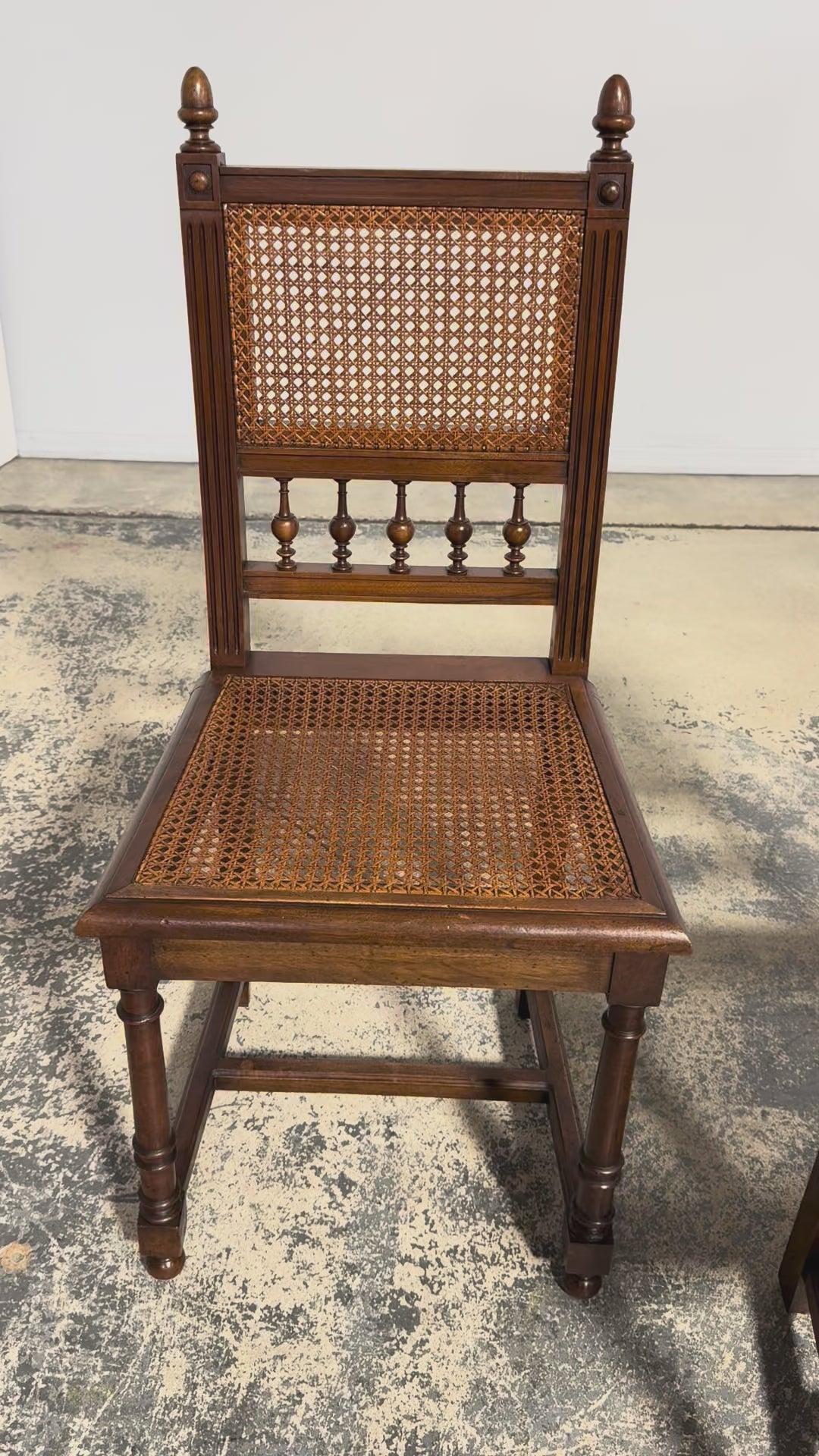 Antique French Henri II Style Walnut Caned Dining Chairs, Set of 8