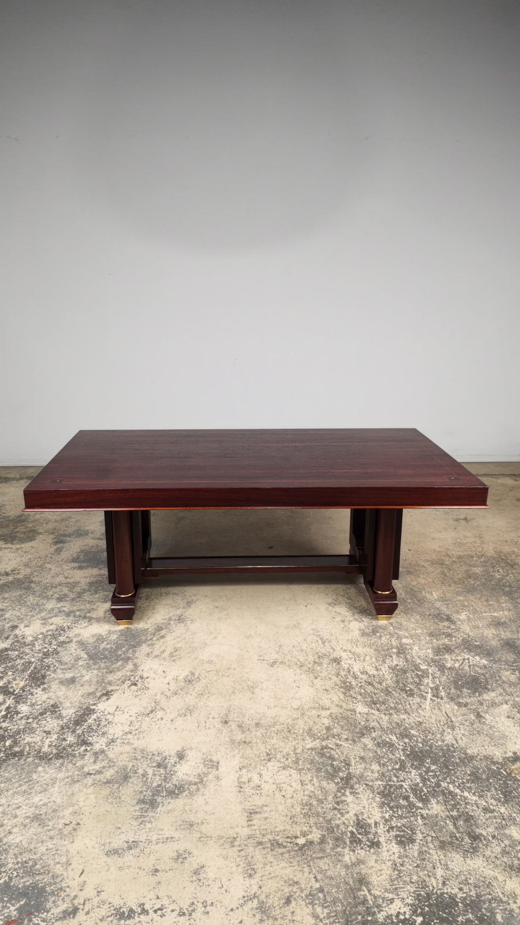 Art Deco Rosewood and Brass Dining Table, Jules Leleu Style, 1930s
