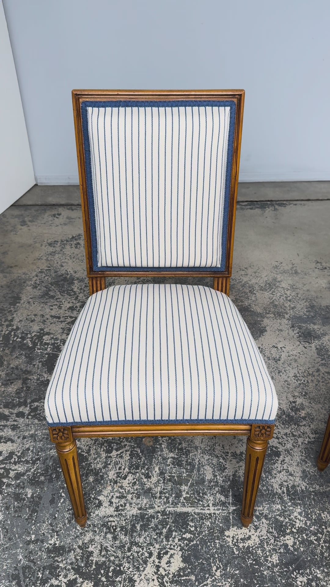 Set of Eight Late 19th Century French Louis XVI Style Dining Chairs in Blue Stripe
