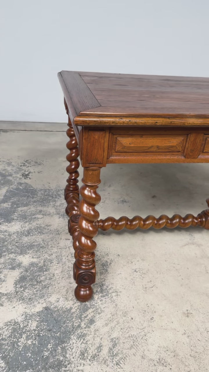 Late 19th Century French Louis XIII Oak Writing Desk with Barley Twist Legs