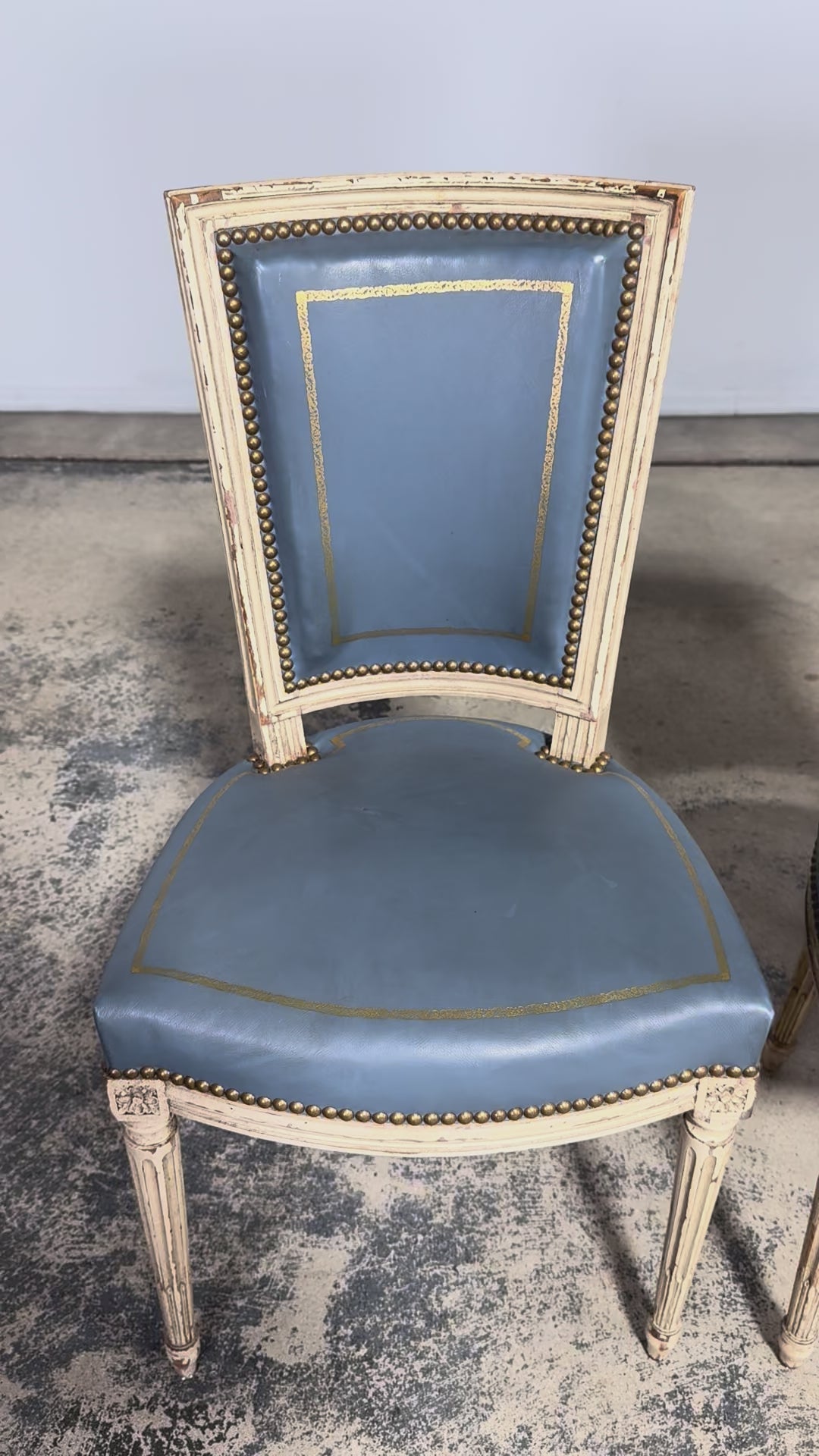 Antique French Louis XVI Style Painted Dining Chairs in French Blue - Set of 4
