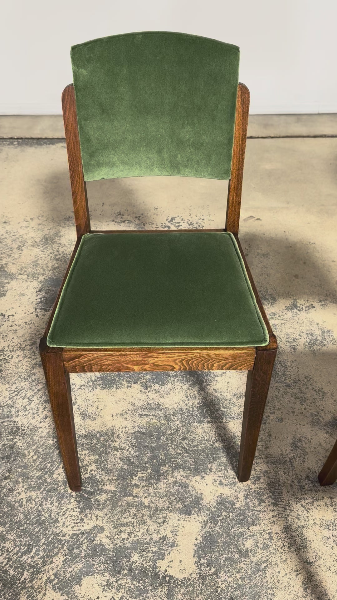 1930s French Art Deco Oak Dining Chairs in Green Velvet - Set of 6