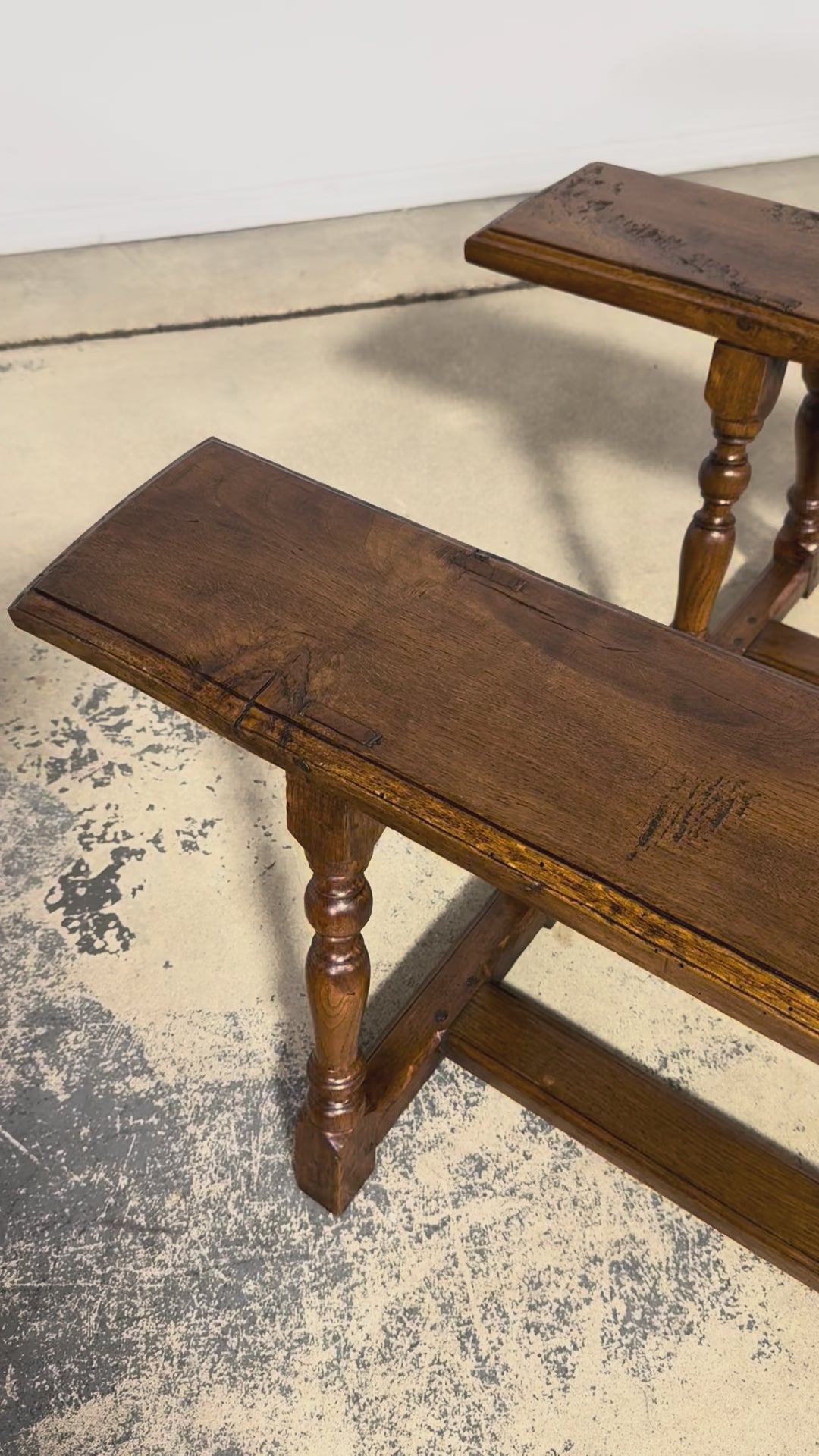 Late 19th Century French Provincial Oak Farmhouse Benches – A Pair