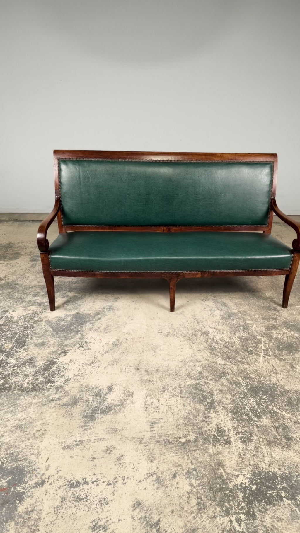 Early 19th Century French Empire Walnut Sofa in Forest Green