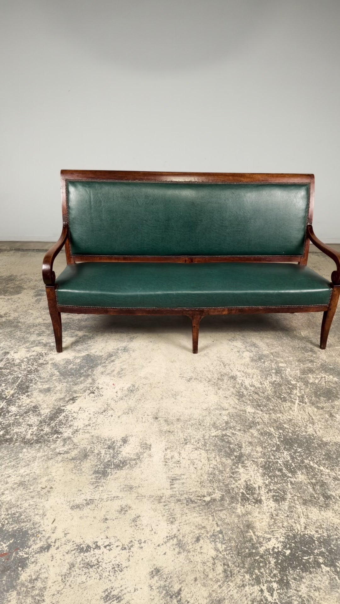 Early 19th Century French Empire Walnut Sofa in Forest Green