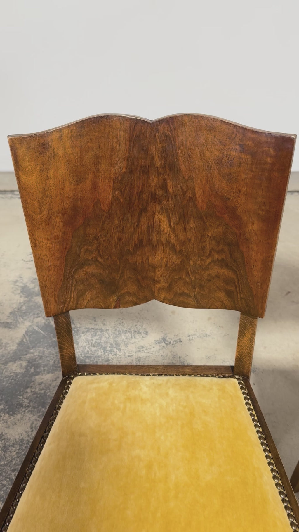 Pair of 1930s French Art Deco Mustache-Back Oak and Walnut Side Accent Chairs