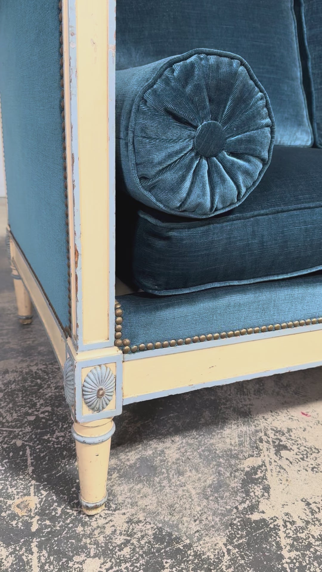 French Louis XVI Style Painted Dining Chairs W/ Striped Linen - Set of 6