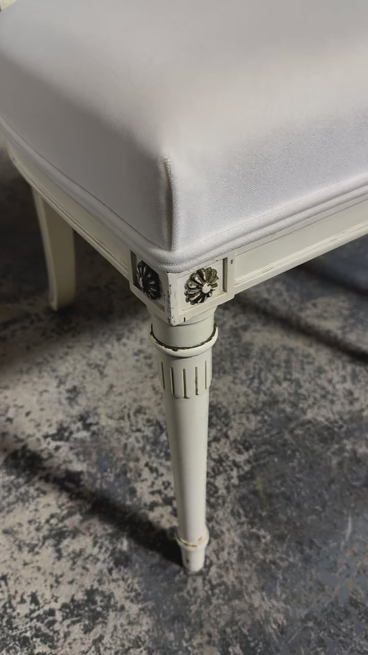 French Neoclassical Painted Dining Chairs in Off-White Velvet - Set of 6 by Maurice Hirsch
