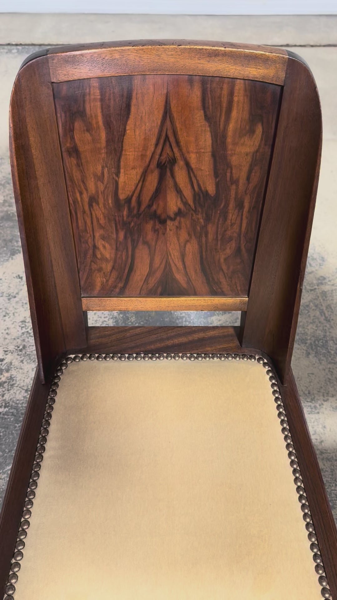 ON HOLD 1930s French Art Deco Mahogany Dining Chairs W/ Beige Velvet - Set of 6