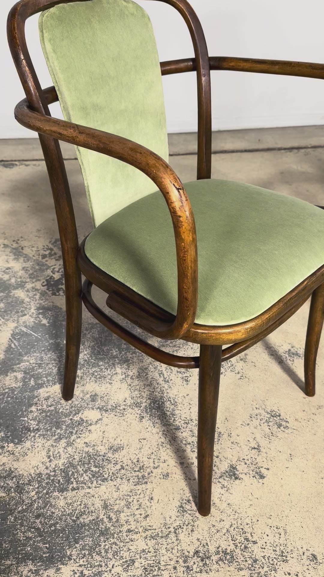 1950s Thonet Bentwood Armchairs in Willow Green Velvet – Pair