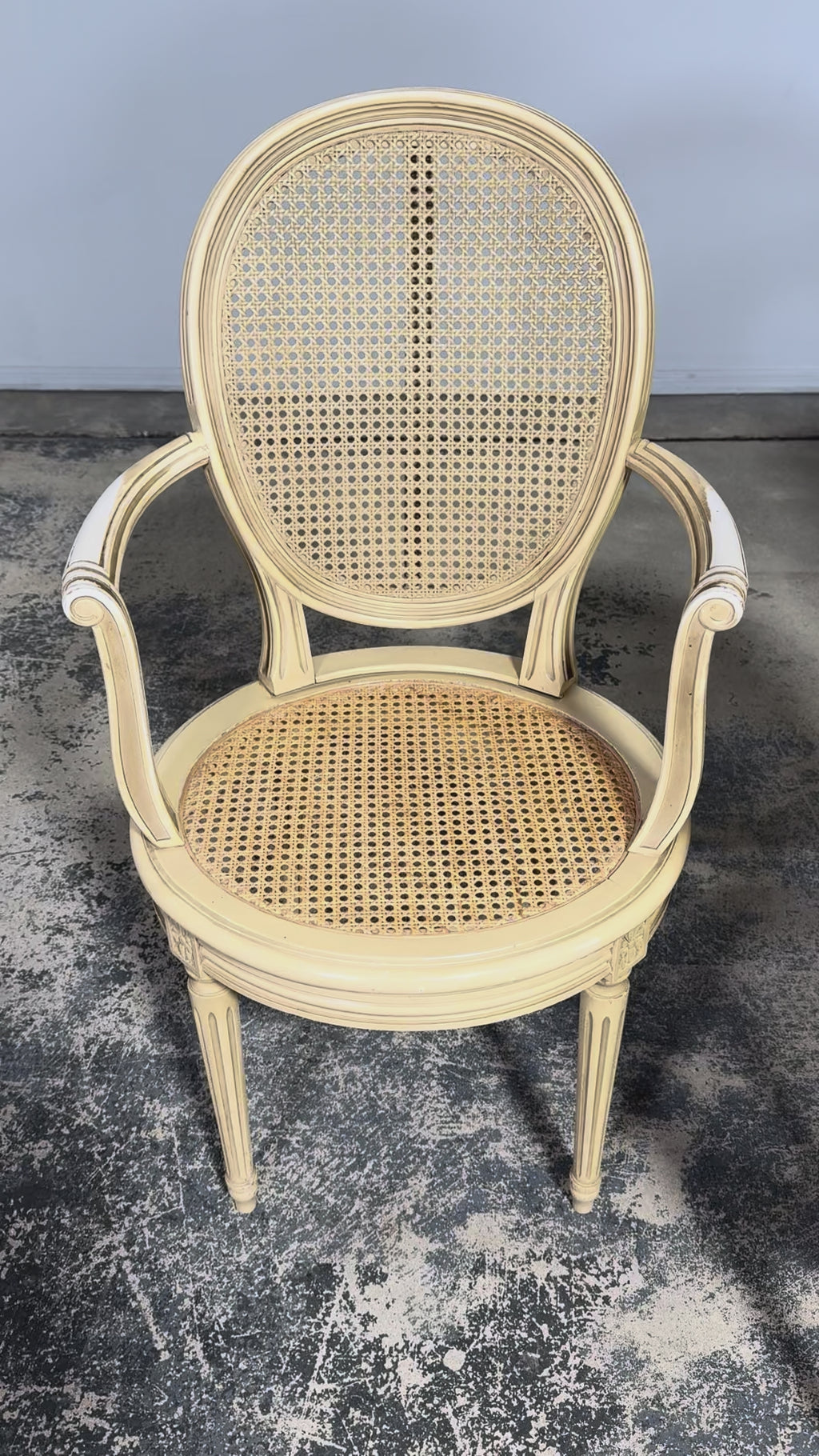 French Louis XVI Style Painted Cane Armchairs - Set of 6