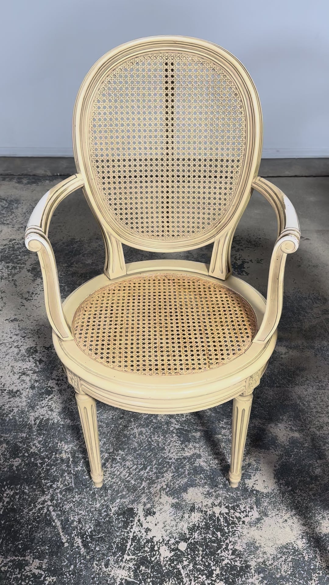 French Louis XVI Style Painted Cane Armchairs - Set of 6