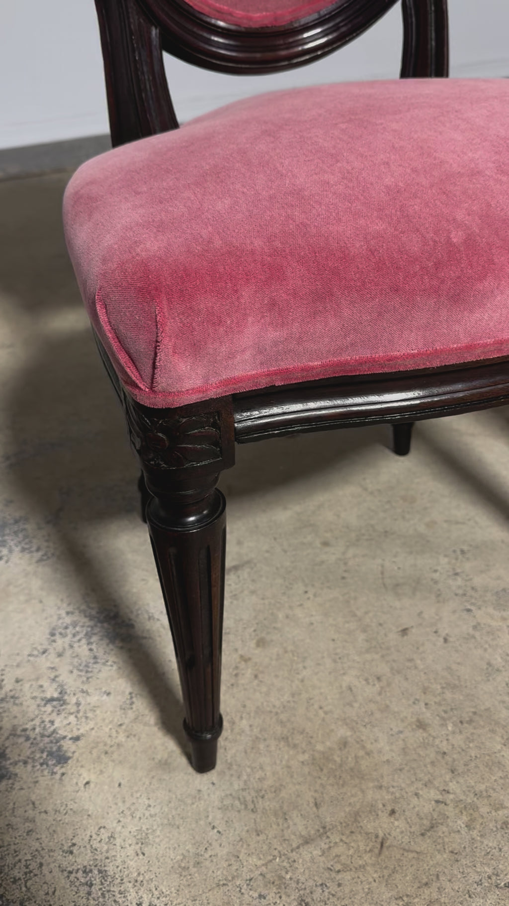 Antique French Louis XVI Style Maple Side Chairs in Pink Velvet - A Pair