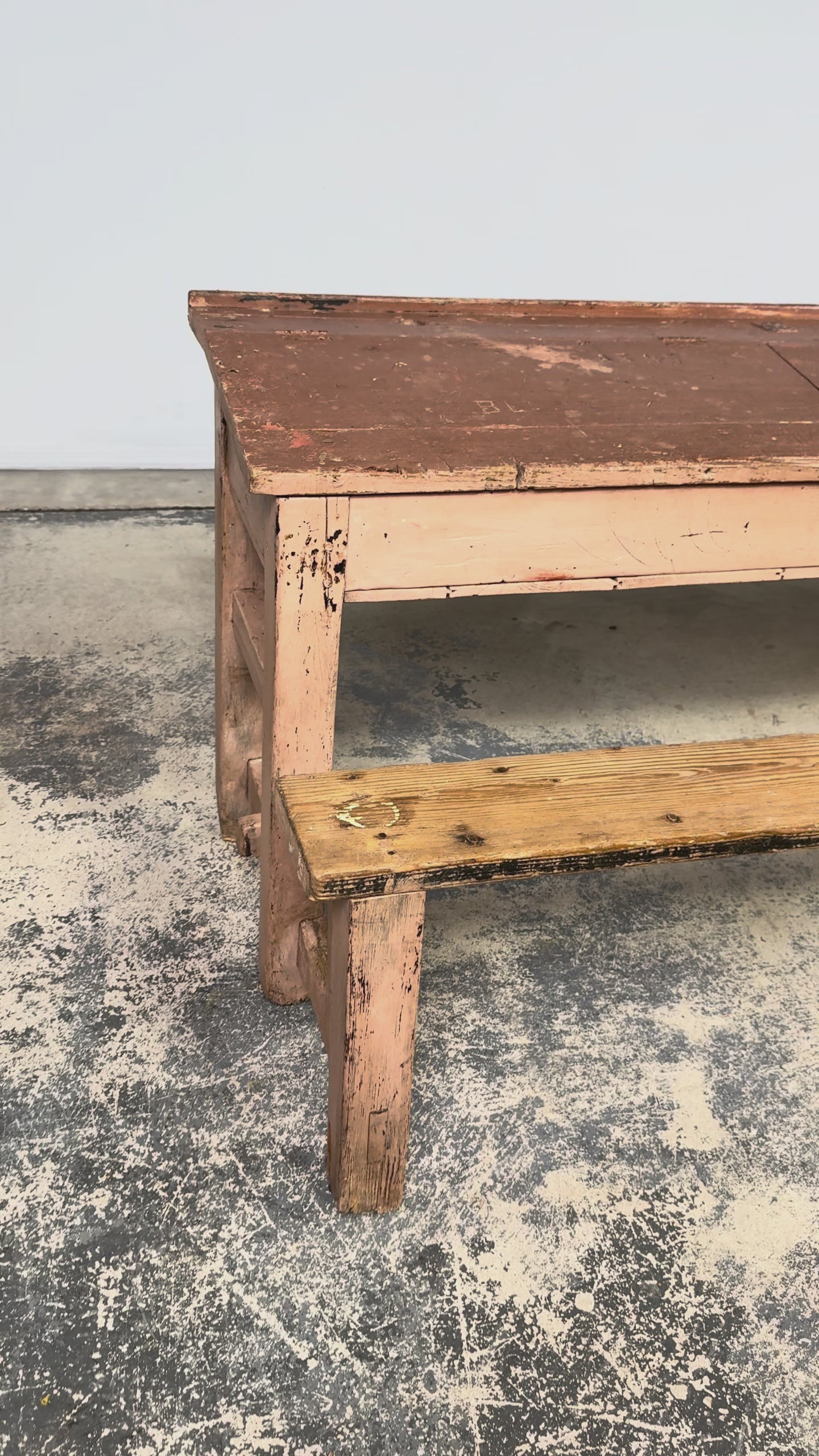 Late 19th Century French Painted School Desk with Integrated Bench