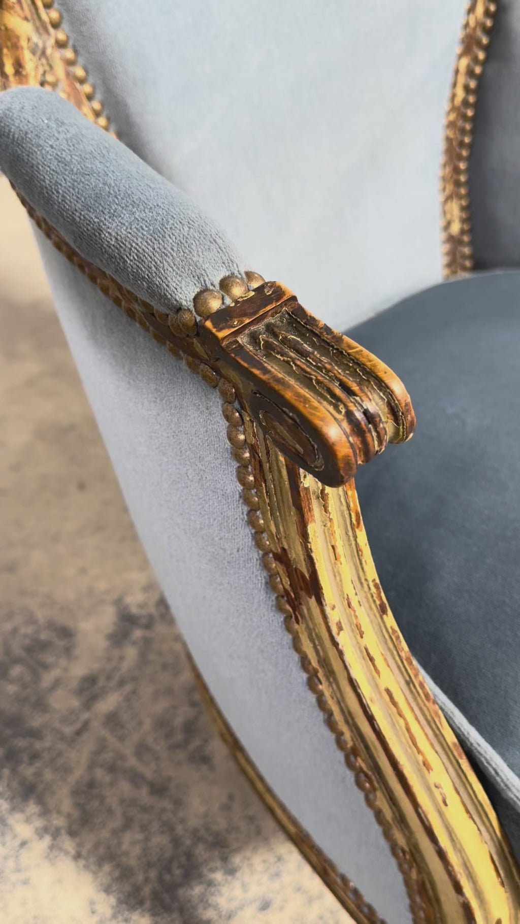 Antique French Louis XVI Style Armchairs in Blue Velvet - A Pair