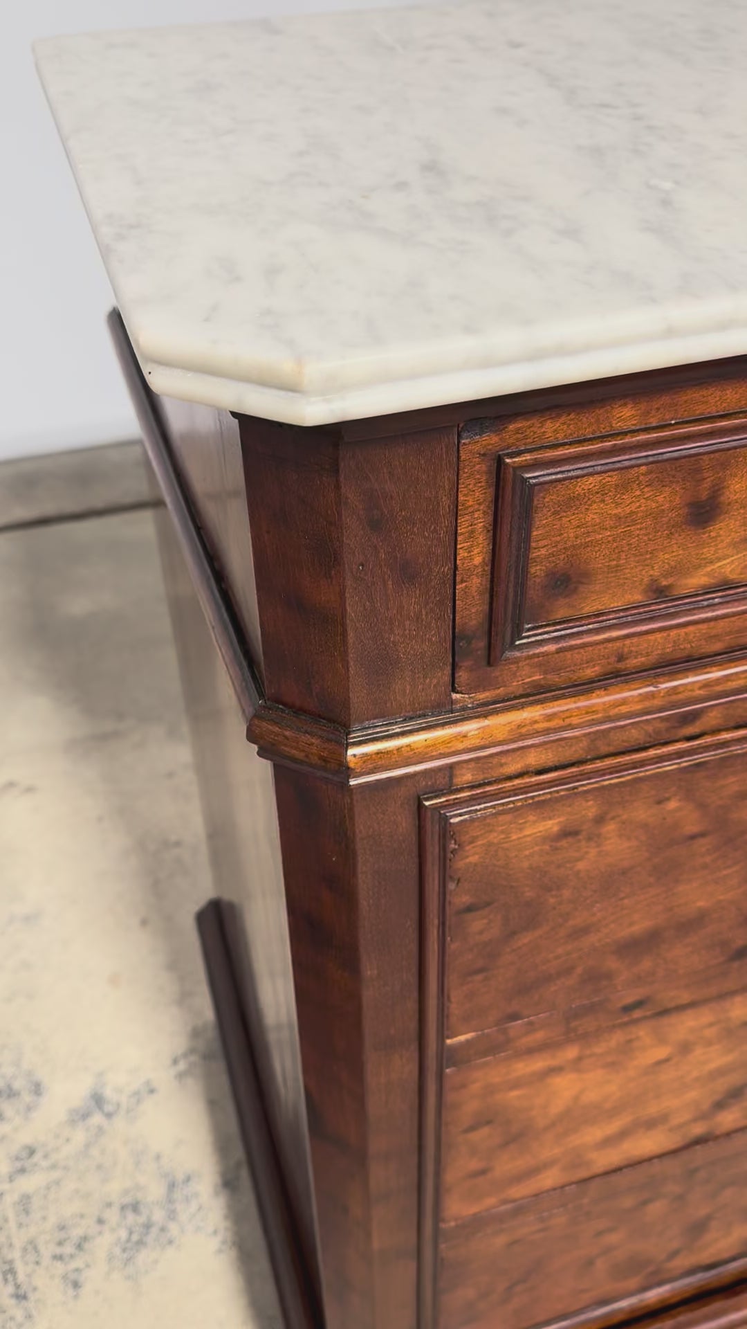 19th Century French Louis Philippe Burl Walnut Commode W/ Carrara Marble