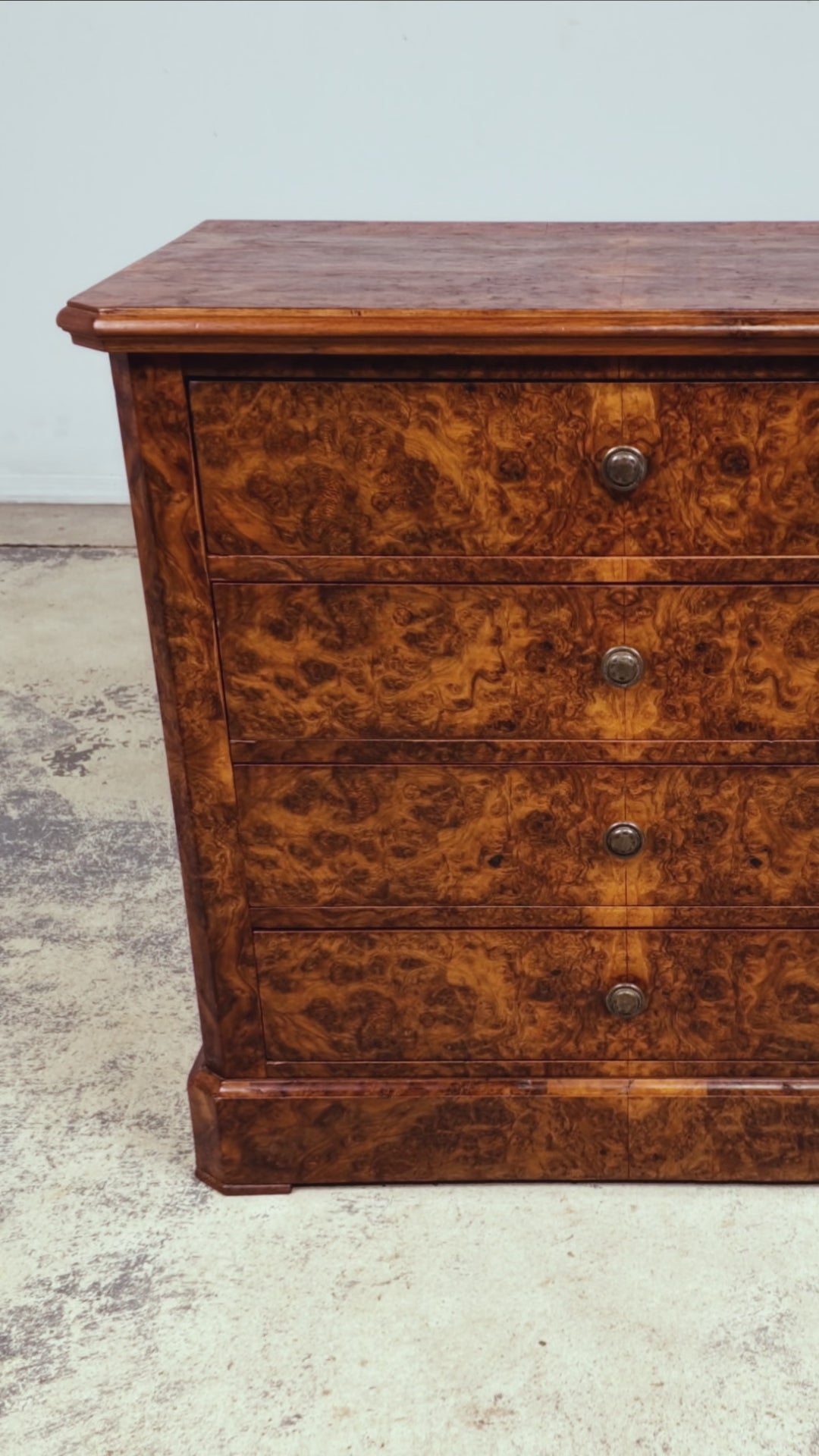 Mid-19th Century French Louis Philippe Walnut Burl Commode