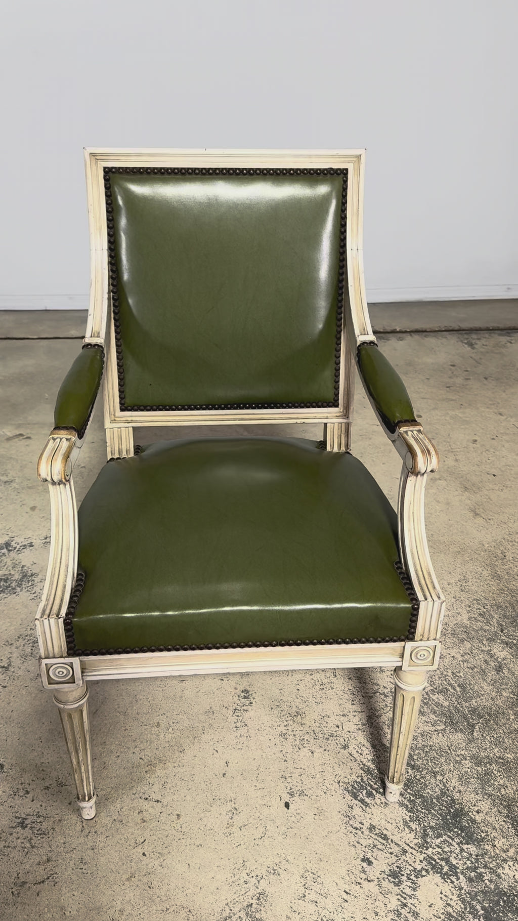 Early 20th Century French Louis XVI Style Painted Armchair in Olive Green