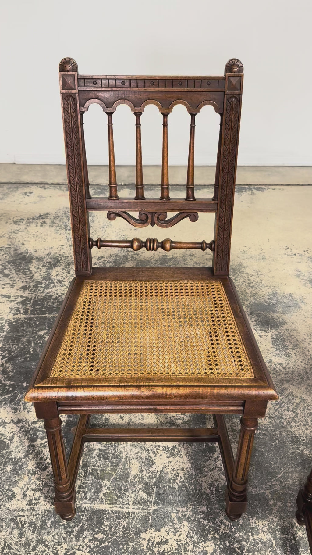 19th Century French Louis XIII Style Walnut and Cane Dining Chairs - Set of 8