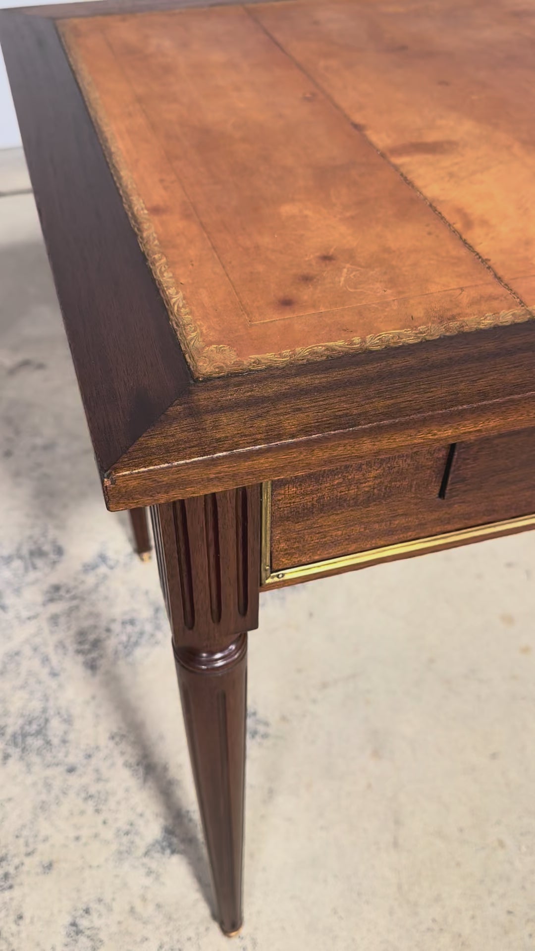French Louis XVI Style Mahogany Leather Top Writing Desk