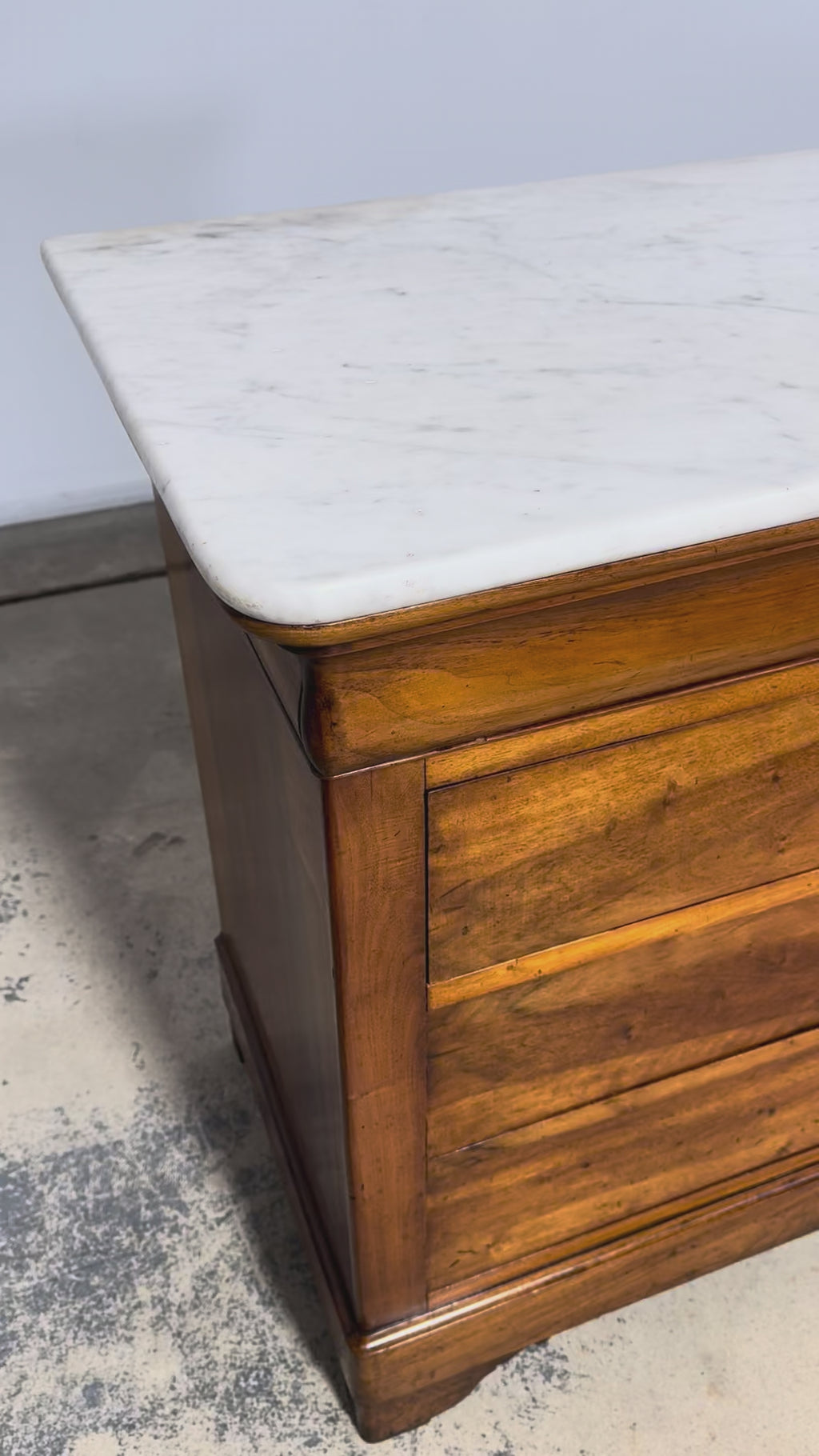 19th Century French Louis Philippe Walnut Chest of Drawers W/ Carrara Marble