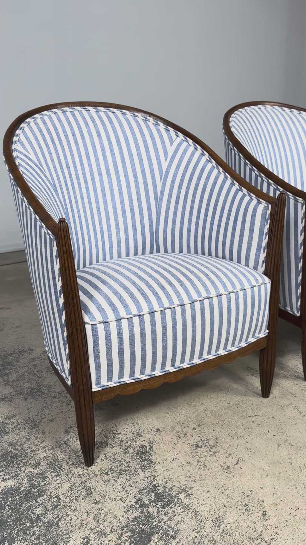 Pair of French Art Deco Maple Gondola Barrel Chairs, Provence, circa 1925