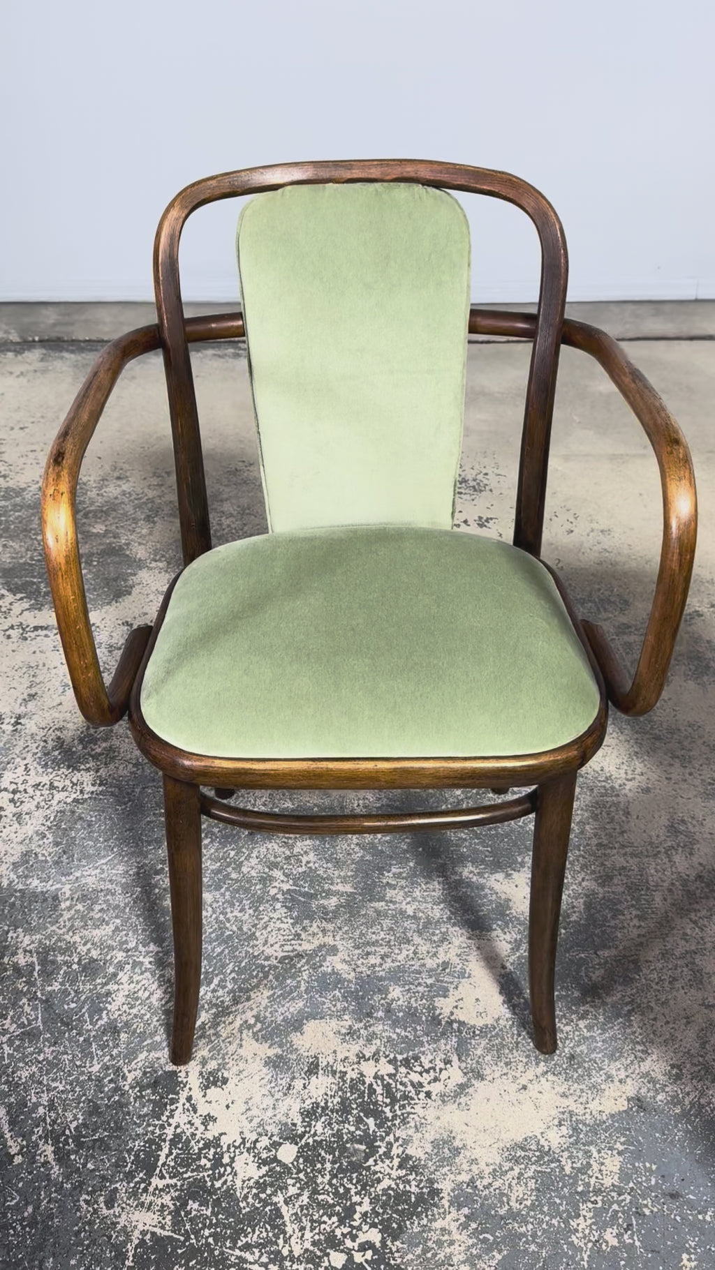 1950s Thonet Bentwood Armchairs in Willow Green Velvet - Set of 6