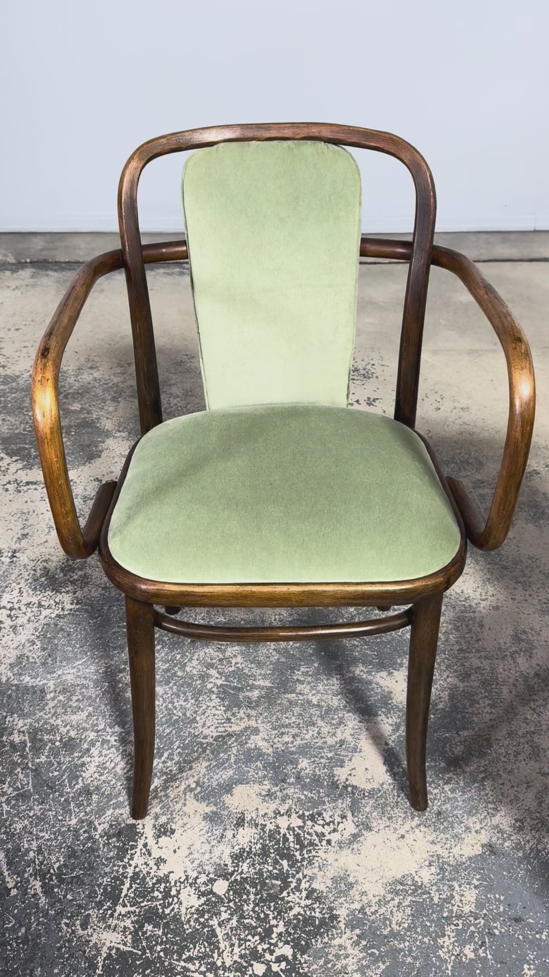 1950s Thonet Bentwood Armchairs in Willow Green Velvet - Set of 6