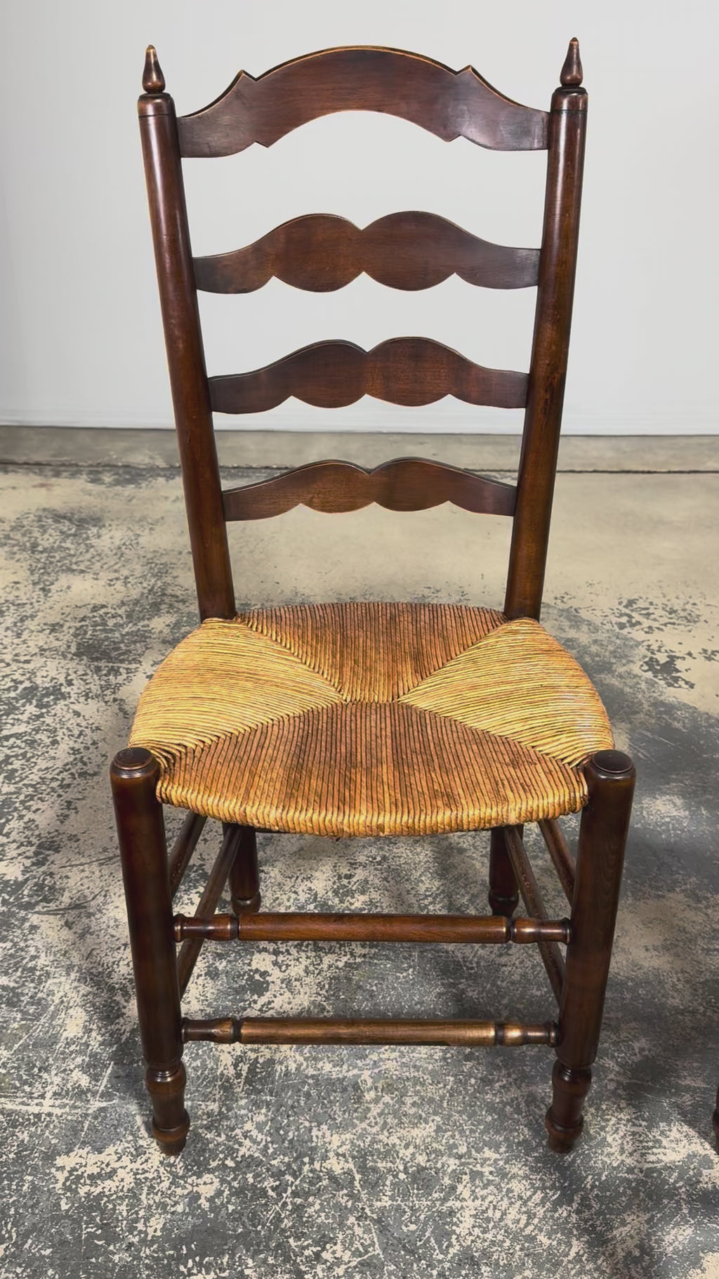 Antique Country French Ladder Back Maple Dining Chairs W/ Rush Seats - Set of 8