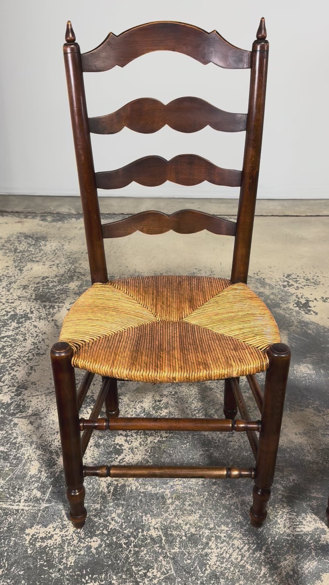 Antique Country French Ladder Back Maple Dining Chairs W/ Rush Seats - Set of 8