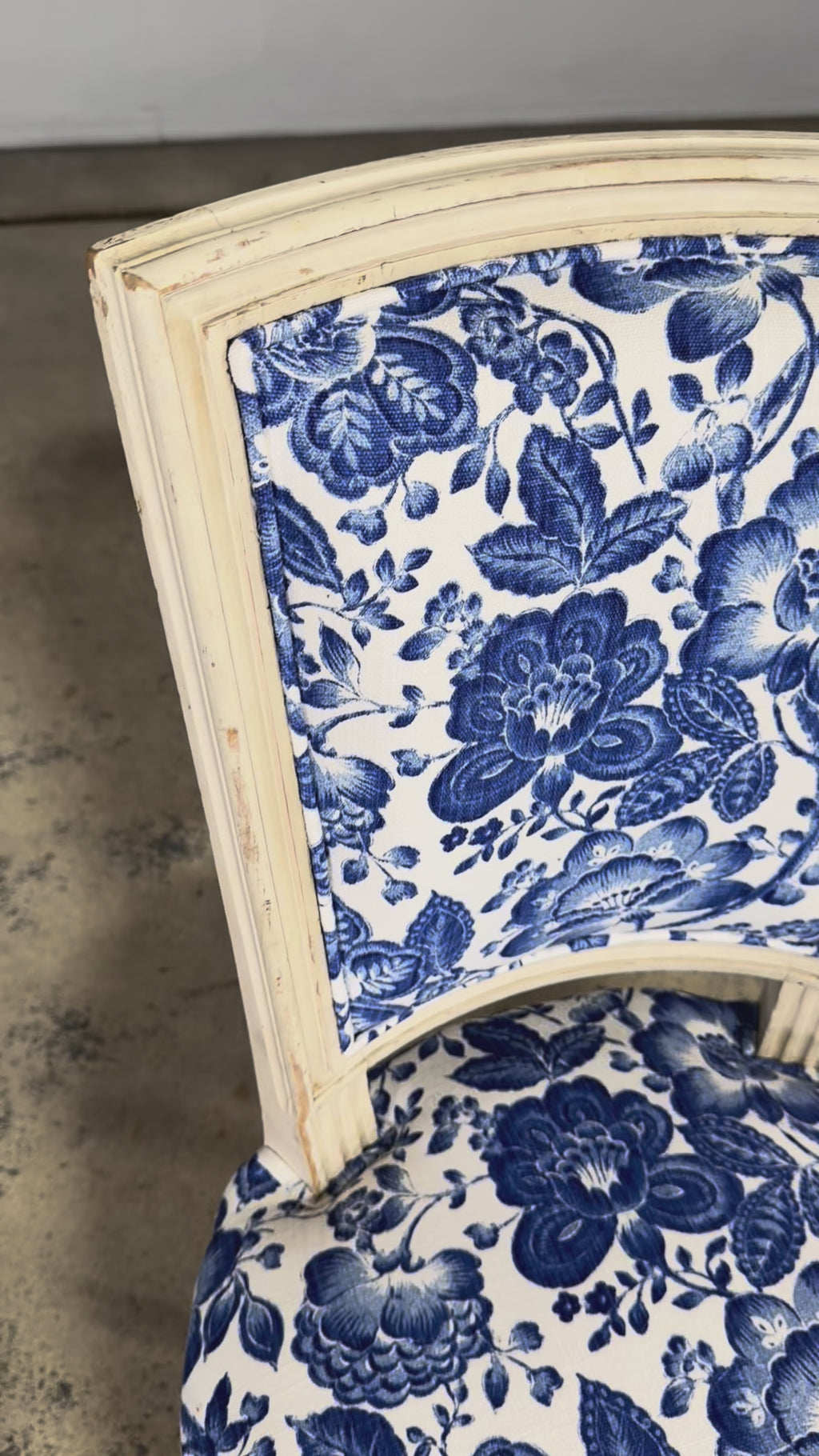 Antique French Louis XVI Style Painted Accent Side Chair in Blue Floral