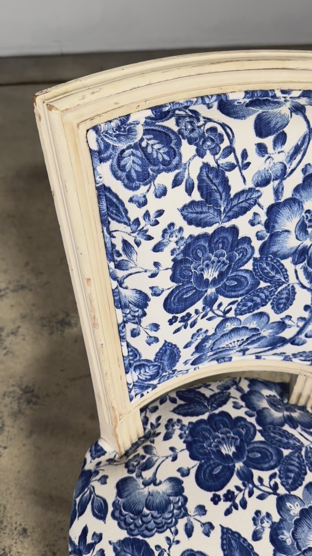 Antique French Louis XVI Style Painted Accent Side Chair in Blue Floral