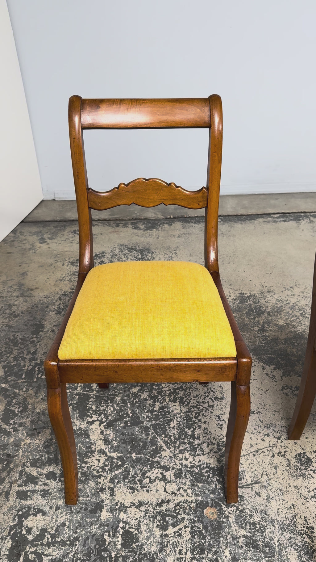 Set of 10 Mid-19th C. French Louis Philippe Walnut Dining Chairs in Yellow Linen