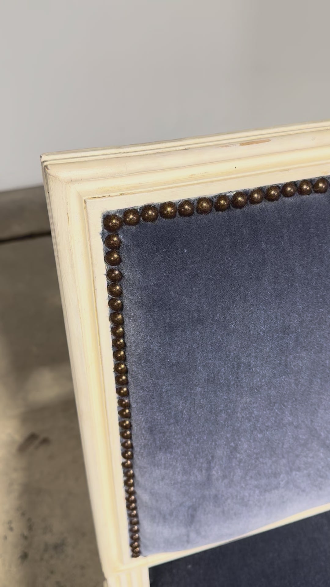 Antique French Louis XVI Style Painted Side Chairs W/ Blue Mohair – A Pair