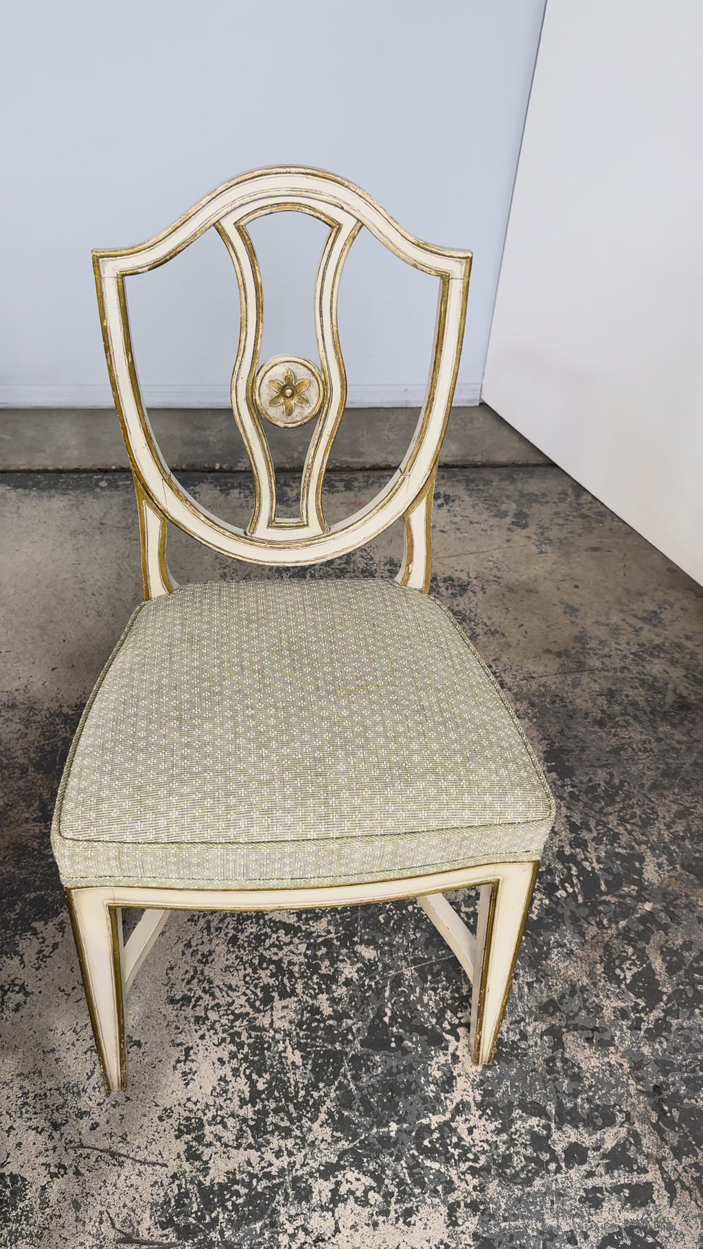 Set of 8 Late 19th Century Gustavian Style Chairs in Olive Green Floral Fabric