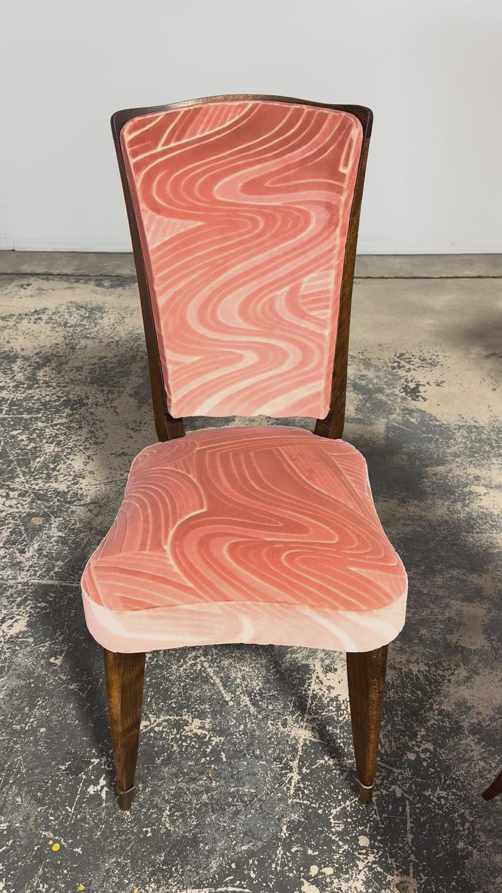 1940s French Parisian Art Deco Oak Dining Chairs in Blush Velvet - Set of 6