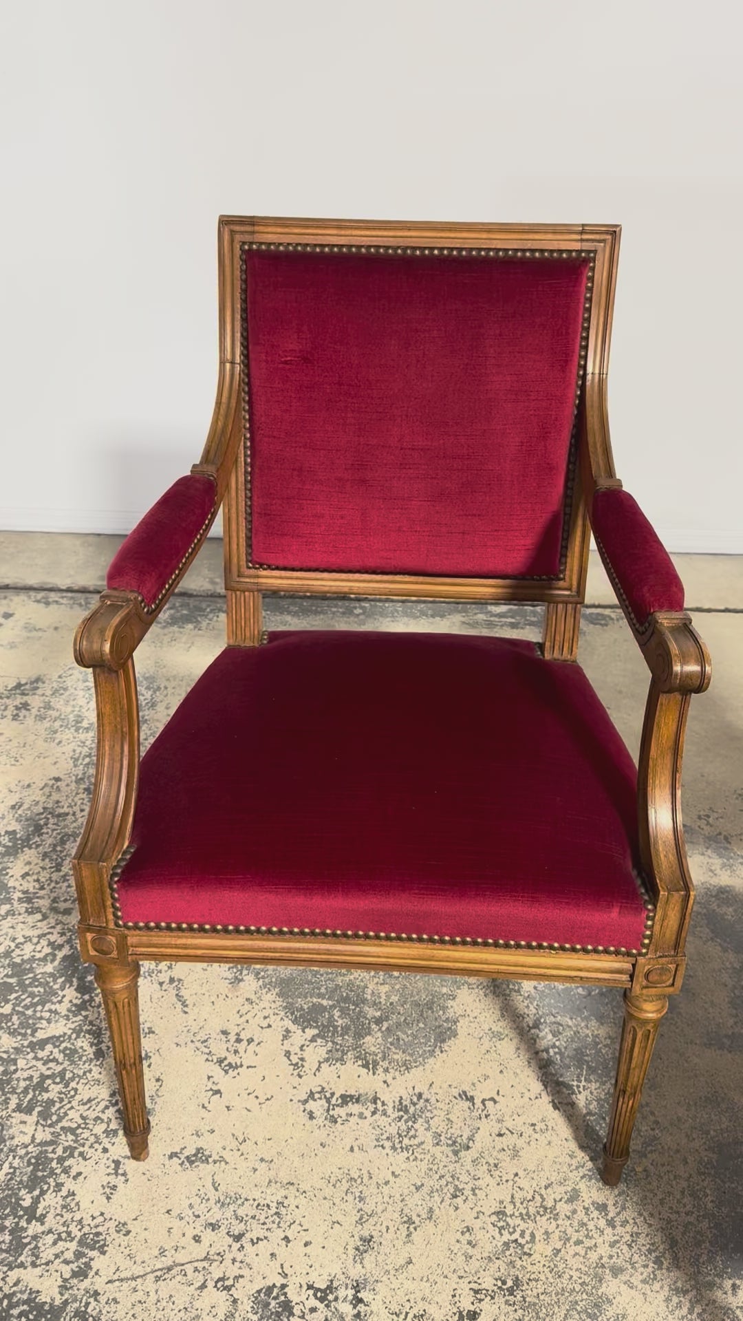 French Louis XVI Style Dining Chairs W/ Red Velvet - Set of 6